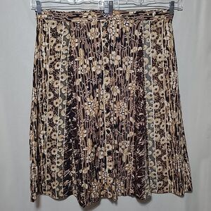 Vintage 90s Basic Editions Womens Midi Skirt 26W Floral Brown Button Front